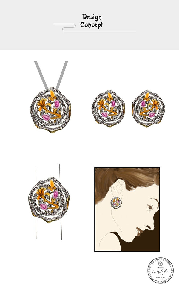 Black and 18k gold over 925 silver two tone handmade butterfly flower Amethyst pendant necklace for Mom Girlfriend - Vimost Shop