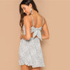 Black and White Backless Knot Detail Fit And Flare Cami Dress Women Sleeveless Casual Summer Spaghetti Strap Dresses - Vimost Shop