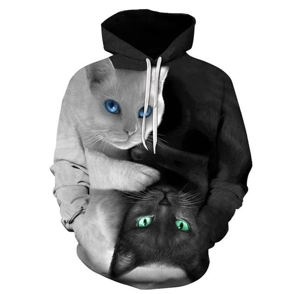 Black and white cat 3D Pouplar hoodie woman kawaii harajuku summer and fall casual top plus 6XL - Vimost Shop
