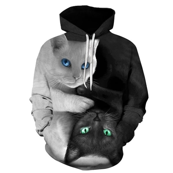 Black and white cat 3D Pouplar hoodie woman kawaii harajuku summer and fall casual top plus 6XL - Vimost Shop