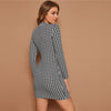 Black and White Mock Neck Houndstooth Print Bodycon Dress Women Spring Autumn Long Sleeve Elegant Pencil Fitted Dresses - Vimost Shop