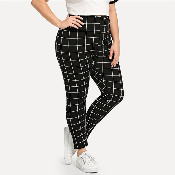 Black And White Plaid Women Leggings Autumn Winter Grid Print Long Casual Legging - Vimost Shop