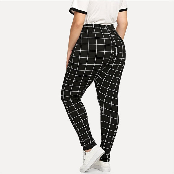 Black And White Plaid Women Leggings Autumn Winter Grid Print Long Casual Legging - Vimost Shop