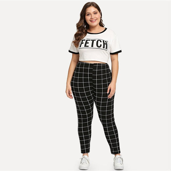 Black And White Plaid Women Leggings Autumn Winter Grid Print Long Casual Legging - Vimost Shop