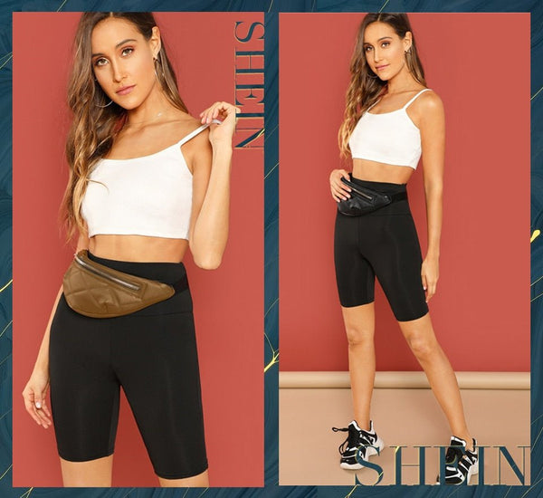 Black Casual Solid Crop Wide Waistband Leggings Summer Modern Lady Women Pants Trousers - Vimost Shop