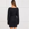 Black Deep V neck Pearls Beading Belted Elegant Dress Women 2019 Autumn High Waist Batwing Sleeve Wrap Bodycon Dresses - Vimost Shop