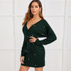 Black Deep V neck Pearls Beading Belted Elegant Dress Women 2019 Autumn High Waist Batwing Sleeve Wrap Bodycon Dresses - Vimost Shop