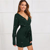 Black Deep V neck Pearls Beading Belted Elegant Dress Women 2019 Autumn High Waist Batwing Sleeve Wrap Bodycon Dresses - Vimost Shop