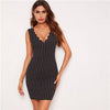 Black Deep V Neck Scallop Trim Bodycon Dress Women Summer Sleeveless Pencil Slim Fit Short Elegant Dresses - Vimost Shop