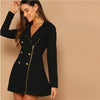 Black Double Breasted Detail Asymmetrical Zip Up Notched Dress Spring Elegant Fit And Flare A Line Elegant Dresses - Vimost Shop