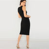 Black Elegant Solid Pencil Dress Slim Sleeveless Knee Length Sexy Workwear Dresses Women Plain Sheath Summer Dress - Vimost Shop