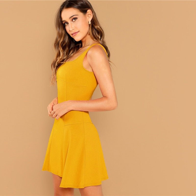 Black Fit And Flare Solid Dress Elegant Straps Sleeveless Plain A Line Dresses - Vimost Shop