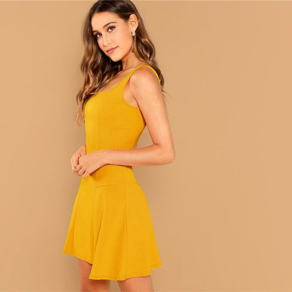 Black Fit And Flare Solid Dress Elegant Straps Sleeveless Plain A Line Dresses - Vimost Shop