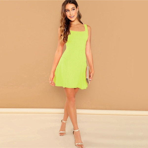 Black Fit And Flare Solid Dress Elegant Straps Sleeveless Plain A Line Dresses - Vimost Shop