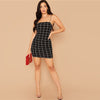 Black Grid Print Bodycon Slip Dress Women Summer Autumn Slim Fit Spaghetti Strap Sexy Night Out Plaid Pencil Mini Dresses - Vimost Shop