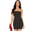 Black Grid Print Bodycon Slip Dress Women Summer Autumn Slim Fit Spaghetti Strap Sexy Night Out Plaid Pencil Mini Dresses - Vimost Shop