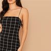 Black Grid Print Bodycon Slip Dress Women Summer Autumn Slim Fit Spaghetti Strap Sexy Night Out Plaid Pencil Mini Dresses - Vimost Shop