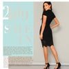 Black Laser Cut Scallop High Neck Summer Pencil Dress Women Office Lady Short Sleeve Solid Bodycon Sexy Classy Dresses - Vimost Shop