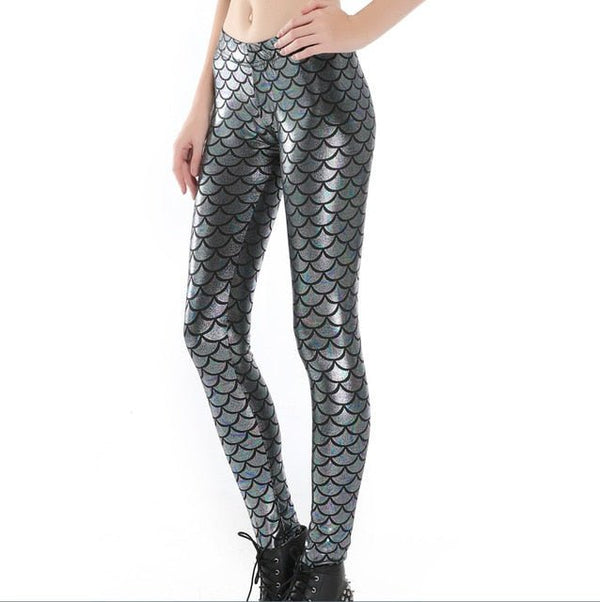 Black Milk Digital Print Women Mermaid Fish Scale Leggings - Vimost Shop