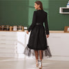 Black Notch Collar Without Belt Mesh Overlay Wrap Dress Women Autumn A Line Long Sleeve High Waist Glamorous Long Dresses - Vimost Shop