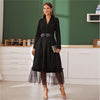 Black Notch Collar Without Belt Mesh Overlay Wrap Dress Women Autumn A Line Long Sleeve High Waist Glamorous Long Dresses - Vimost Shop