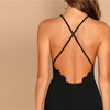 Black Scallop Trim Halter Dress Elegant Spaghetti Strap Solid Slim Short Dress Summer Modern Lady Women Sexy Party Dresses - Vimost Shop