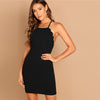 Black Scallop Trim Halter Dress Elegant Spaghetti Strap Solid Slim Short Dress Summer Modern Lady Women Sexy Party Dresses - Vimost Shop