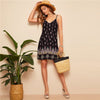 Black Sexy Tribal Print Cami Summer Dress Women Boho Beach V Neck Adjustable Spaghetti Strap Backless Mini Dress - Vimost Shop