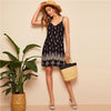 Black Sexy Tribal Print Cami Summer Dress Women Boho Beach V Neck Adjustable Spaghetti Strap Backless Mini Dress - Vimost Shop