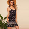 Black Sexy Tribal Print Cami Summer Dress Women Boho Beach V Neck Adjustable Spaghetti Strap Backless Mini Dress - Vimost Shop