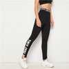 Black Slogan Print Leggings Women Bottoms Autumn Elastic Waist Active Wear Leisure Skinny Long Leggings - Vimost Shop