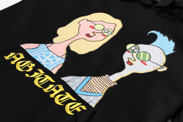 Black Solid Cartoon Print Drawstring Hoodies Dress Women Autumn ELF Yellow Ladies Dress - Vimost Shop