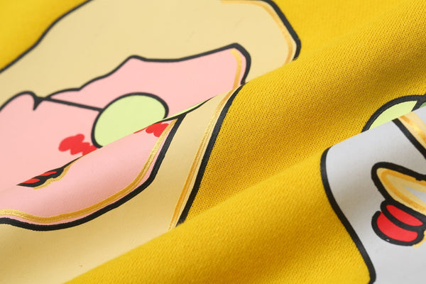 Black Solid Cartoon Print Drawstring Hoodies Dress Women Autumn ELF Yellow Ladies Dress - Vimost Shop