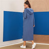 Blue Abaya Pearls Beaded Split Hem Denim Hoodie Dress Women Autumn Long Sleeve Solid Loose Casual Long Dresses - Vimost Shop