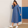 Blue Abaya Pearls Beaded Split Hem Denim Hoodie Dress Women Autumn Long Sleeve Solid Loose Casual Long Dresses - Vimost Shop