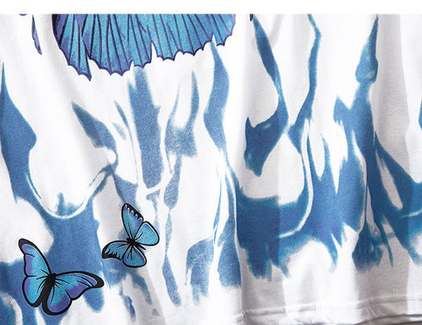 Blue Flame Butterfly Printed T Shirt Men Harajuku Streetwear Short Sleeve Casual Cotton Crew Neck Tees Shirt - Vimost Shop