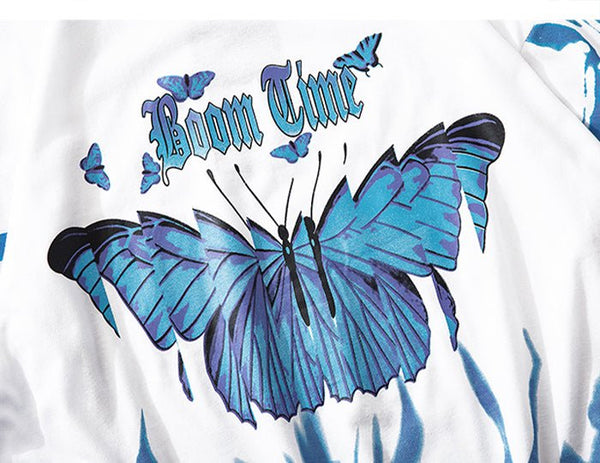 Blue Flame Butterfly Printed T Shirt Men Harajuku Streetwear Short Sleeve Casual Cotton Crew Neck Tees Shirt - Vimost Shop