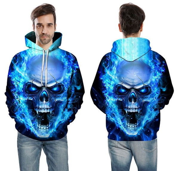 Blue Flame Skull Hoodies 3D Sweatshirts Men Women Hooded Loose Tracksuits Autumn Winter Coat Streetwear Funny Jackets Hoodie - Vimost Shop