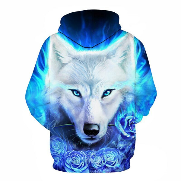 Blue rose Wolf Hoodies Men 3D Sweatshirts Harajuku Hoody Quality Pullover Streatwear Tracksuits hip hop tops - Vimost Shop