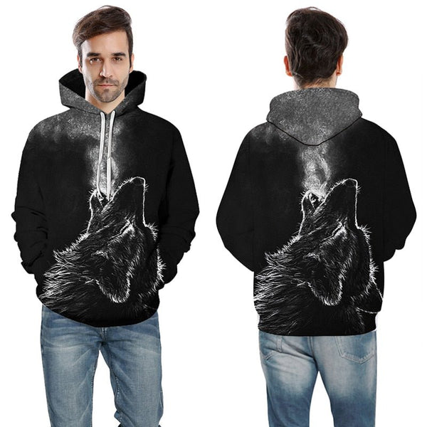 Blue rose Wolf Hoodies Men 3D Sweatshirts Harajuku Hoody Quality Pullover Streatwear Tracksuits hip hop tops - Vimost Shop