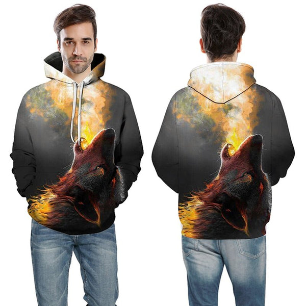 Blue rose Wolf Hoodies Men 3D Sweatshirts Harajuku Hoody Quality Pullover Streatwear Tracksuits hip hop tops - Vimost Shop