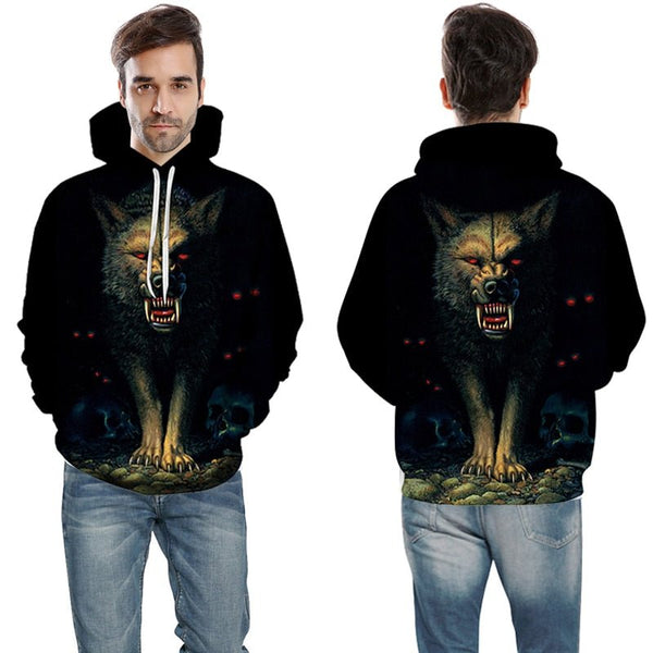 Blue rose Wolf Hoodies Men 3D Sweatshirts Harajuku Hoody Quality Pullover Streatwear Tracksuits hip hop tops - Vimost Shop