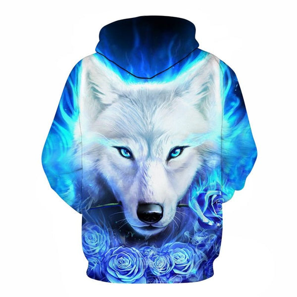Blue rose Wolf Hoodies Men 3D Sweatshirts Harajuku Hoody Quality Pullover Streatwear Tracksuits hip hop tops - Vimost Shop