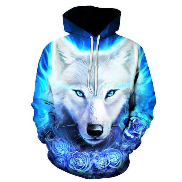 Blue rose Wolf Hoodies Men 3D Sweatshirts Harajuku Hoody Quality Pullover Streatwear Tracksuits hip hop tops - Vimost Shop