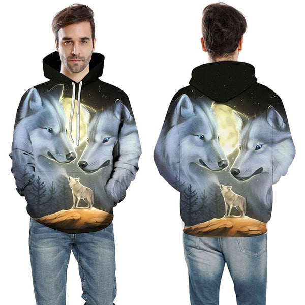 Blue rose Wolf Hoodies Men 3D Sweatshirts Harajuku Hoody Quality Pullover Streatwear Tracksuits hip hop tops - Vimost Shop
