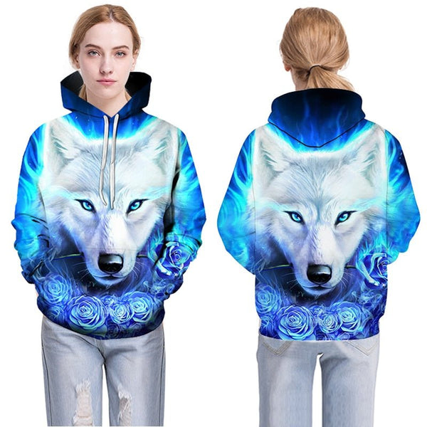 Blue rose Wolf Hoodies Men 3D Sweatshirts Harajuku Hoody Quality Pullover Streatwear Tracksuits hip hop tops - Vimost Shop