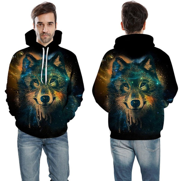 Blue rose Wolf Hoodies Men 3D Sweatshirts Harajuku Hoody Quality Pullover Streatwear Tracksuits hip hop tops - Vimost Shop
