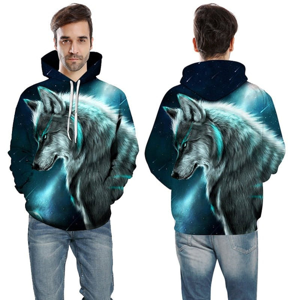Blue rose Wolf Hoodies Men 3D Sweatshirts Harajuku Hoody Quality Pullover Streatwear Tracksuits hip hop tops - Vimost Shop