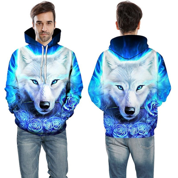 Blue rose Wolf Hoodies Men 3D Sweatshirts Harajuku Hoody Quality Pullover Streatwear Tracksuits hip hop tops - Vimost Shop