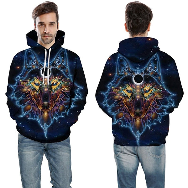 Blue rose Wolf Hoodies Men 3D Sweatshirts Harajuku Hoody Quality Pullover Streatwear Tracksuits hip hop tops - Vimost Shop
